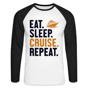 Croisière Eat Sleep Croisière répétée en bateau de croisière - T-shirt baseball manches longues Homme - blanc/noir - Devant - Nik (191cm)