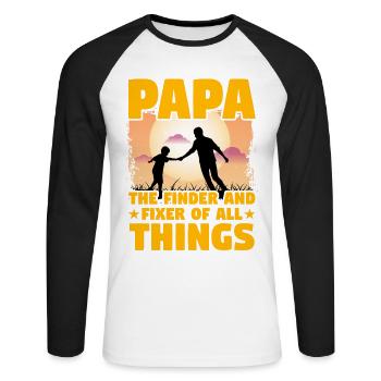Papa the finder and fixer of all things - Unisex Long Sleeve Baseball T-Shirt - white/black - Front - Nik (191cm)