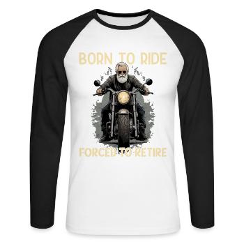 Drôle de retraité disant design de moto vintage - T-shirt baseball manches longues Homme - blanc/noir - Devant - Nik (191cm)