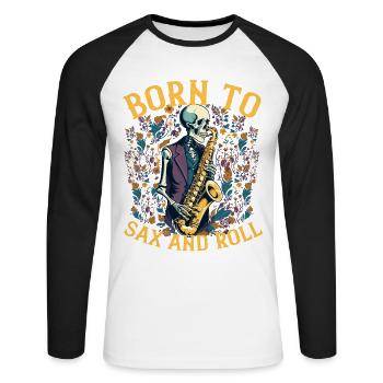 Saxophoniste Rocker Drôle Jazz Musique Design - T-shirt baseball manches longues Homme - blanc/noir - Devant - Nik (191cm)