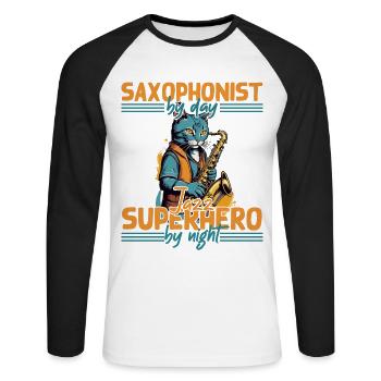Dicton de saxophone amusant pour les fans de musique jazz - T-shirt baseball manches longues Homme - blanc/noir - Devant - Nik (191cm)
