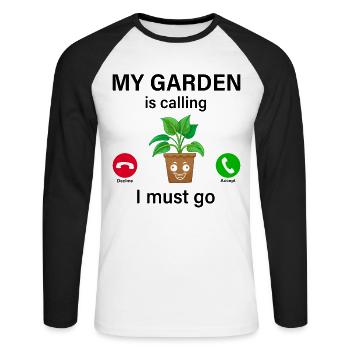 Jardinage - Mon jardin m’appelle, je dois partir - Terres - T-shirt baseball manches longues Homme - blanc/noir - Devant - Nik (191cm)