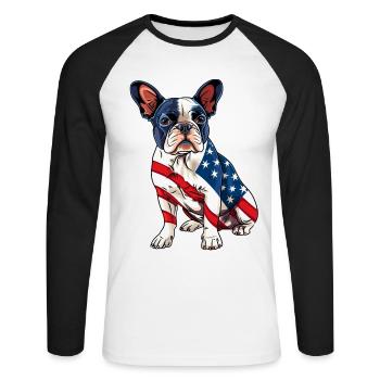 Boston Terrier Dog 4 juillet Drapeau américain Cadeaux - T-shirt baseball manches longues Homme - blanc/noir - Devant - Nik (191cm)