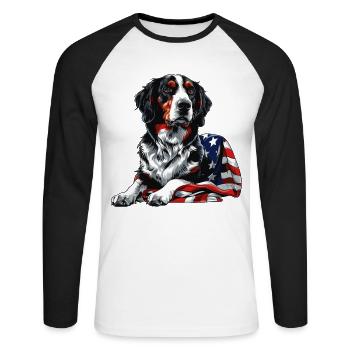 Border Collie Dog 4 juillet Drapeau américain Cadeaux - T-shirt baseball manches longues Homme - blanc/noir - Devant - Nik (191cm)