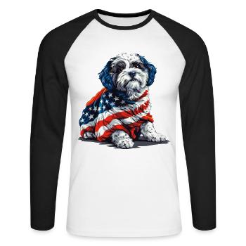 Bichon frisé chien 4 juillet Drapeau américain Cadeaux - T-shirt baseball manches longues Homme - blanc/noir - Devant - Nik (191cm)