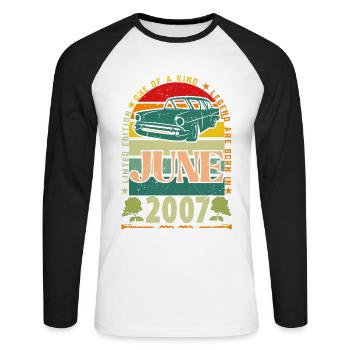 Geburtstagsgeschenk Juni 2007. Juni 2007 Juni 2007 - Unisex Baseballshirt langarm - Weiß/Schwarz - Vorne - Nik (191cm)