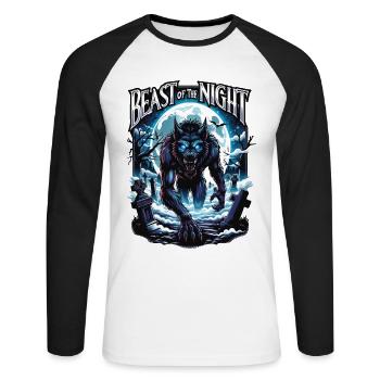 Beast of the Night - Werewolf Design. Spooky, cool - Unisex Long Sleeve Baseball T-Shirt - white/black - Front - Nik (191cm)