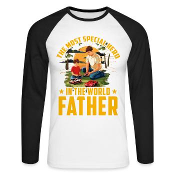 Der speziellste Held der Welt: Vater - Unisex Baseballshirt langarm - Weiß/Schwarz - Vorne - Nik (191cm)