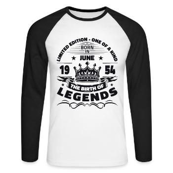 Légende Juin 1954 Millésime 1954 Anniversaire 1954 - T-shirt baseball manches longues Homme - blanc/noir - Devant - Nik (191cm)