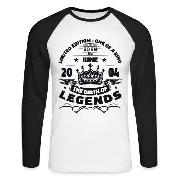 Légende Juin 2004 Millésime 2004 Anniversaire 2004 - T-shirt baseball manches longues Homme - blanc/noir - Devant - Nik (191cm)