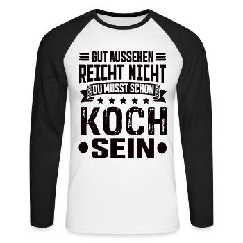 Koch Köche Kochen Koch Humor Koch Spruch - Unisex Baseballshirt langarm - Weiß/Schwarz - Vorne - Nik (191cm)