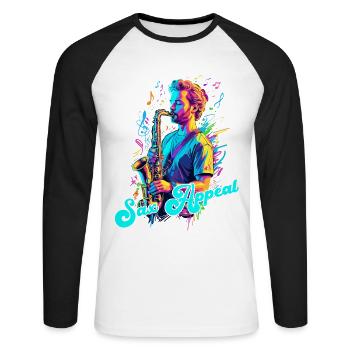 Lustiges Saxophon Design Jazz Musik Liebhaber - Unisex Baseballshirt langarm - Weiß/Schwarz - Vorne - Nik (191cm)