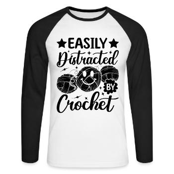 Citations amusantes au crochet - Facilement distrait par Croche - T-shirt baseball manches longues Homme - blanc/noir - Devant - Nik (191cm)