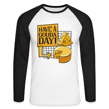 Avoir un amateur de fromage Gouda Day Maker Queso - T-shirt baseball manches longues Homme - blanc/noir - Devant - Nik (191cm)