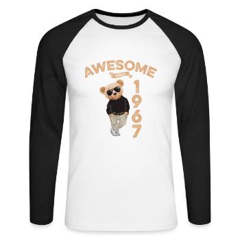 1967 Geburtstag Cool Teddy Bär Awesome since - Unisex Baseballshirt langarm - Weiß/Schwarz - Vorne - Nik (191cm)