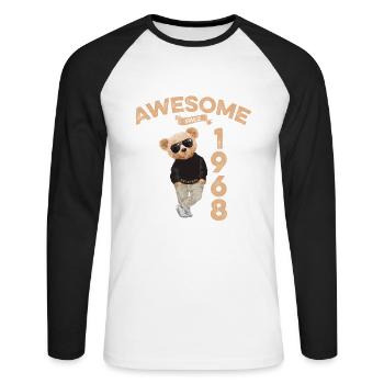 1968 Geburtstag Cool Teddy Bär Awesome since - Unisex Baseballshirt langarm - Weiß/Schwarz - Vorne - Nik (191cm)