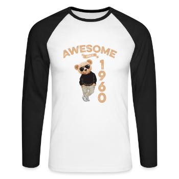 1960 Geburtstag Cool Teddy Bär Awesome since - Unisex Baseballshirt langarm - Weiß/Schwarz - Vorne - Nik (191cm)