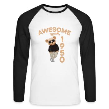 1950 Geburtstag Cool Teddy Bär Awesome since - Unisex Baseballshirt langarm - Weiß/Schwarz - Vorne - Nik (191cm)