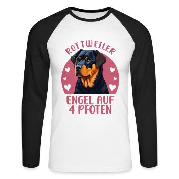 Rottweiler - Engel auf 4 Pfoten - Unisex Baseballshirt langarm - Weiß/Schwarz - Vorne - Nik (191cm)