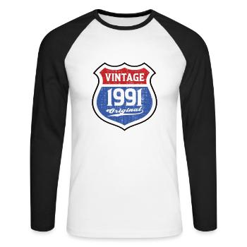 1991 Geburtstag Route Vintage Original - Unisex Baseballshirt langarm - Weiß/Schwarz - Vorne - Nik (191cm)
