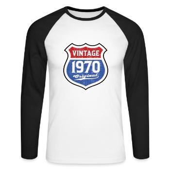 1970 Geburtstag Route Vintage Original - Unisex Baseballshirt langarm - Weiß/Schwarz - Vorne - Nik (191cm)