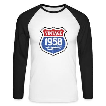 1958 Geburtstag Route Vintage Original - Unisex Baseballshirt langarm - Weiß/Schwarz - Vorne - Nik (191cm)