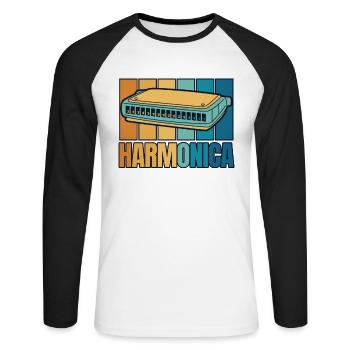 Retro Harmonica Harmonicist Mouth Harp Harmonist - Unisex Long Sleeve Baseball T-Shirt - white/black - Front - Nik (191cm)