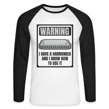 J’ai un harmonica et je sais chaud pour l’utiliser - T-shirt baseball manches longues Homme - blanc/noir - Devant - Nik (191cm)