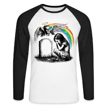 Mourning Dad Daughter Grave Angel - Unisex Long Sleeve Baseball T-Shirt - white/black - Front - Nik (191cm)