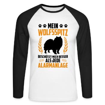 Wolfspitz is better than Alarm Keeshond - Unisex Long Sleeve Baseball T-Shirt - white/black - Front - Nik (191cm)