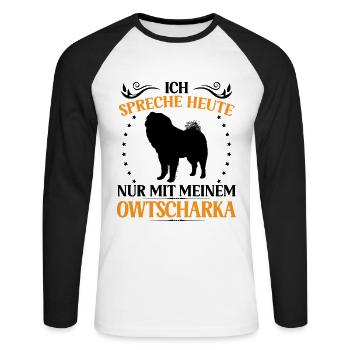 Ovcharka Talk to Caucasian Ovcharka - Unisex Long Sleeve Baseball T-Shirt - white/black - Front - Nik (191cm)