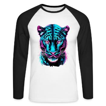 Neon Panther Facial - Cyber Futuristic Collection - Unisex Long Sleeve Baseball T-Shirt - white/black - Front - Nik (191cm)