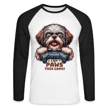 Dog gamers, Dog game freak shih tzu - T-shirt baseball manches longues Homme - blanc/noir - Devant - Nik (191cm)
