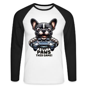 Dog gamers, Honden game freak French Bulldog - Unisex Long Sleeve Baseball T-Shirt - white/black - Front - Nik (191cm)