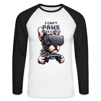 Hunde, Französische Bulldogge Videospiel VR-Brille - Unisex Baseballshirt langarm - Weiß/Schwarz - Vorne - Nik (191cm)