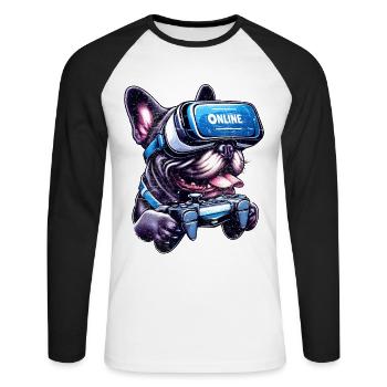 Dog Lover,French Bulldog VR Gamer - Unisex Long Sleeve Baseball T-Shirt - white/black - Front - Nik (191cm)