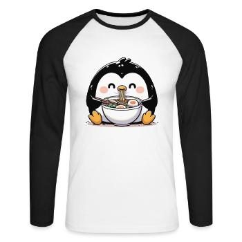 Penguin with noodles ramen kawaii penguin - Unisex Long Sleeve Baseball T-Shirt - white/black - Front - Nik (191cm)