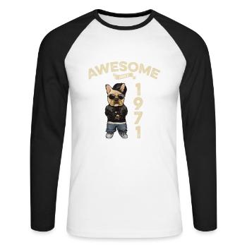 1971 Birthday Awesome since Cool Dog - Unisex Long Sleeve Baseball T-Shirt - white/black - Front - Nik (191cm)