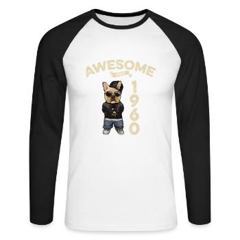 1960 Geburtstag Awesome since Cool Dog - Unisex Baseballshirt langarm - Weiß/Schwarz - Vorne - Nik (191cm)