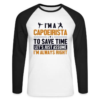 Capoeirista Supposons que j’ai raison Ginga Dance - T-shirt baseball manches longues Homme - blanc/noir - Devant - Nik (191cm)