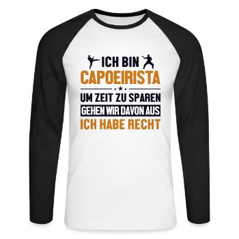 Capoeirista hat immer Recht Ginga Capoeirista - Unisex Baseballshirt langarm - Weiß/Schwarz - Vorne - Nik (191cm)