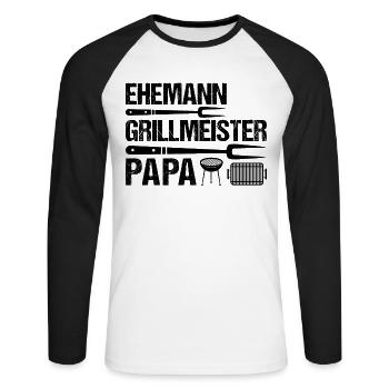 Mari, maître de grillades, papa - T-shirt baseball manches longues Homme - blanc/noir - Devant - Nik (191cm)