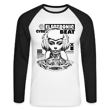 Electronic Music, Cyberpunk Urban Shirt - Unisex Long Sleeve Baseball T-Shirt - white/black - Front - Nik (191cm)