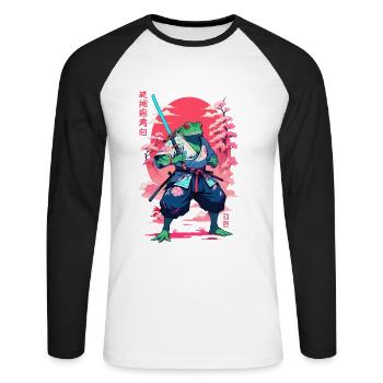 Samurai Frog Aesthetic Vaporwave Style Japan - Unisex Long Sleeve Baseball T-Shirt - white/black - Front - Nik (191cm)