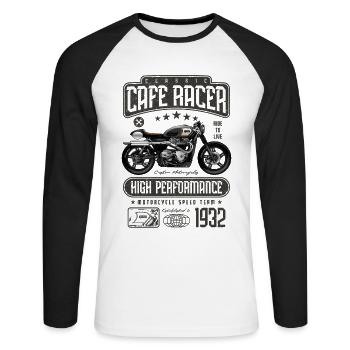 Cafe Racer Motorrad Geburtstag Biker Geboren 1932 - Unisex Baseballshirt langarm - Weiß/Schwarz - Vorne - Nik (191cm)