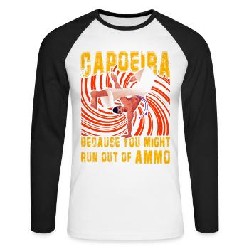 Capoeira, weil dir die Munition ausgehen könnte - Unisex Baseballshirt langarm - Weiß/Schwarz - Vorne - Nik (191cm)