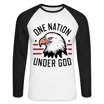 Amérique États-Unis Dire Une Nation sous Dieu 4 juillet - T-shirt baseball manches longues Homme - blanc/noir - Devant - Nik (191cm)