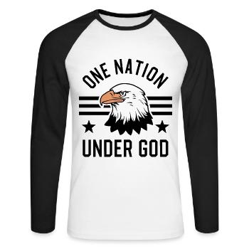 Amérique États-Unis Dire Une Nation sous Dieu 4 juillet - T-shirt baseball manches longues Homme - blanc/noir - Devant - Nik (191cm)