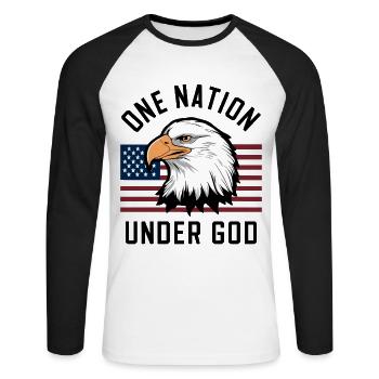 Amérique États-Unis Dire Une Nation sous Dieu 4 juillet - T-shirt baseball manches longues Homme - blanc/noir - Devant - Nik (191cm)