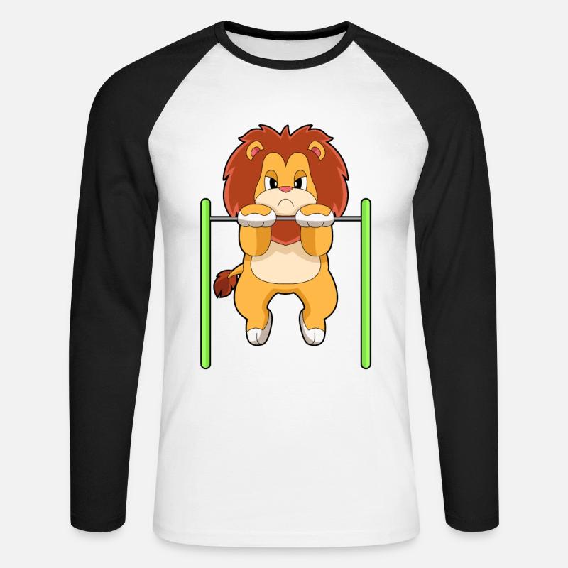 Lion Bodybuilding Pull-ups - Unisex Long Sleeve Baseball T-Shirt - white/black